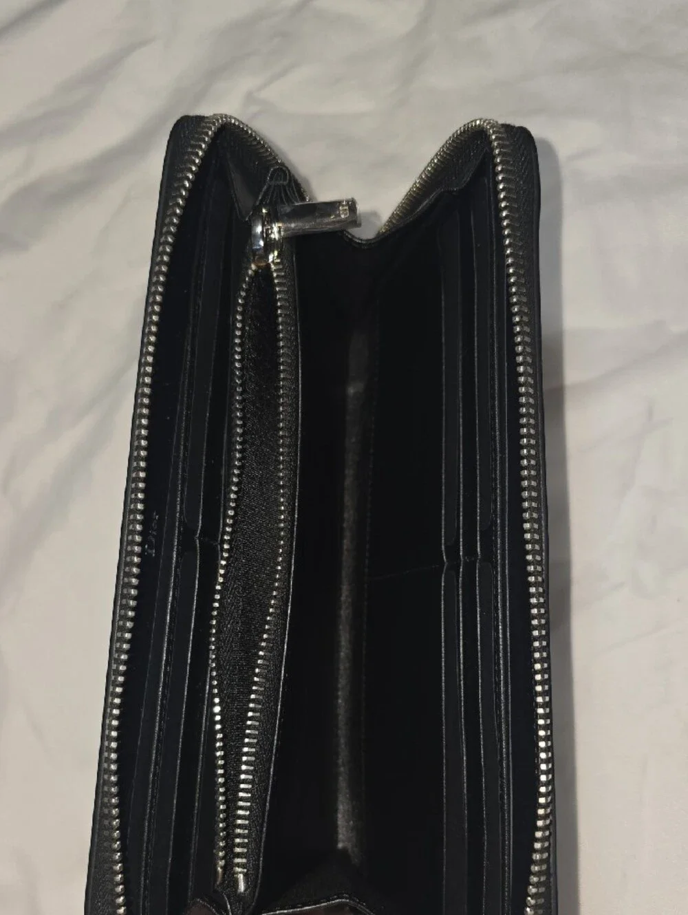 Dior Men Bee Signature Textured Calfskin Zip-Around Long Wallet
